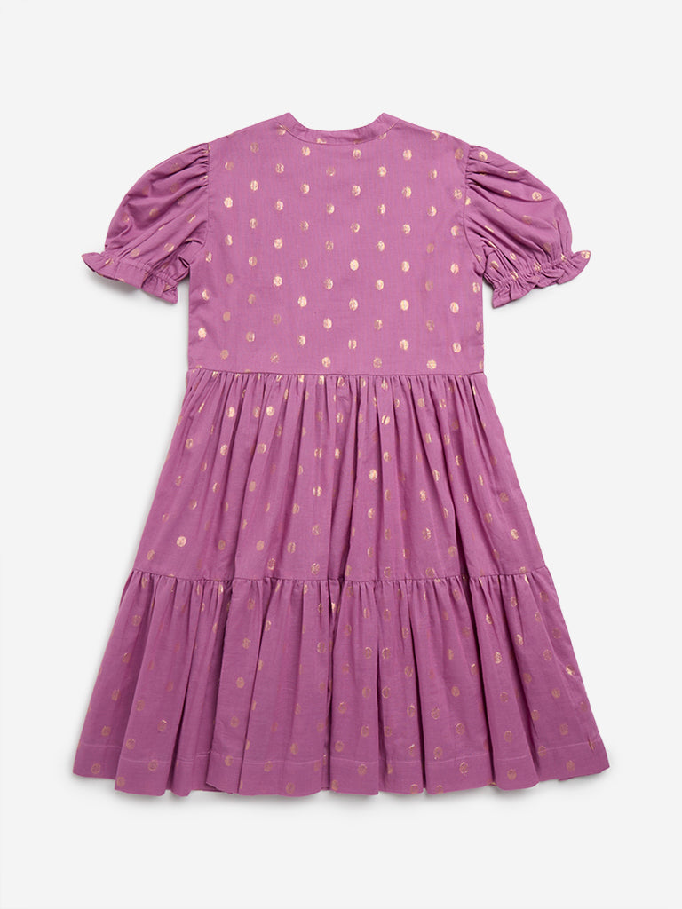 Utsa Kids Mauve Embroidered Tiered Cotton Blend Dress ( 8 - 14 yrs)