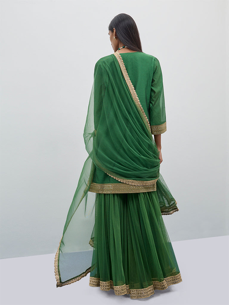 Vark Green Kurta, Sharara and Dupatta Set