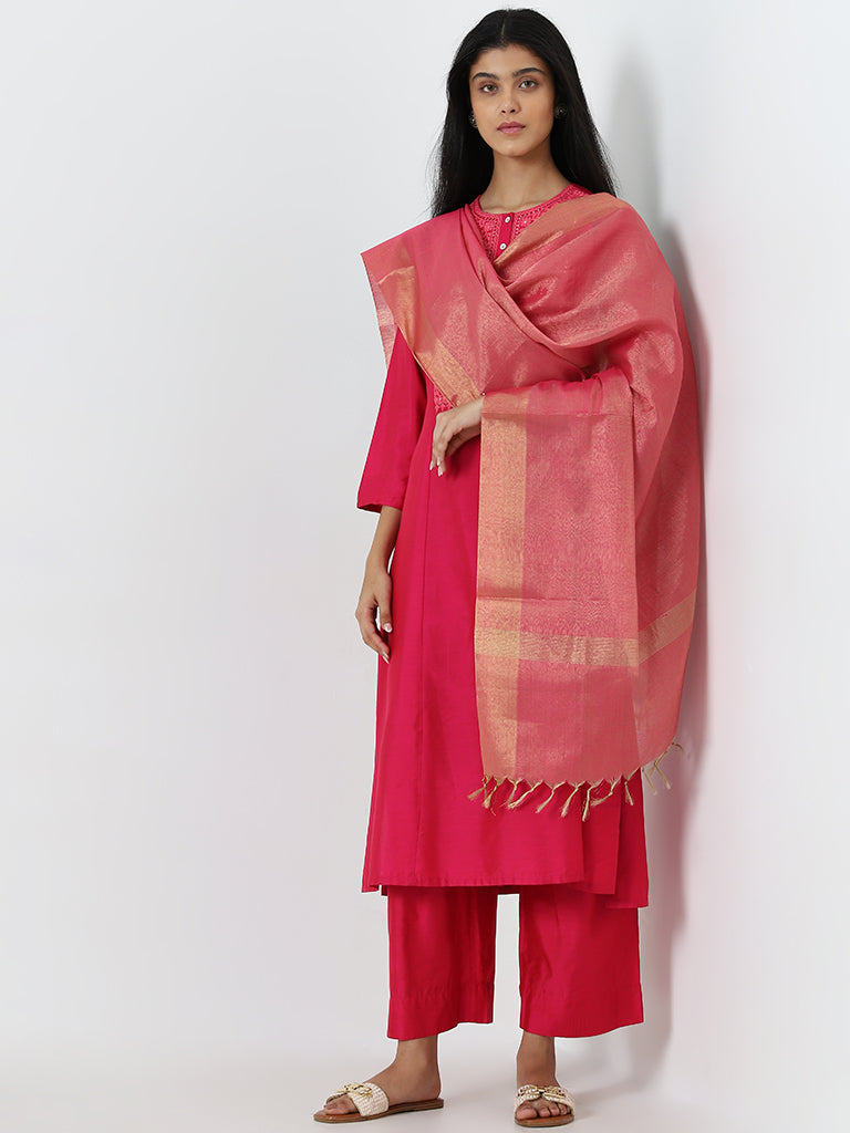 Utsa Pink Stripe Printed Dupatta