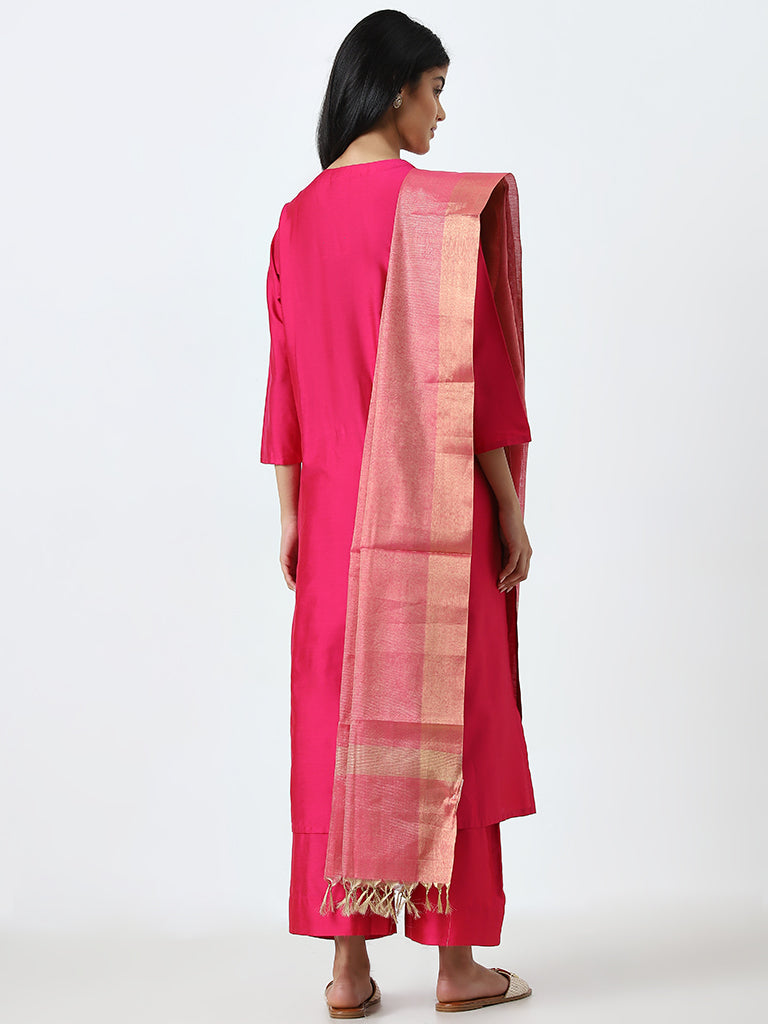 Utsa Pink Stripe Printed Dupatta