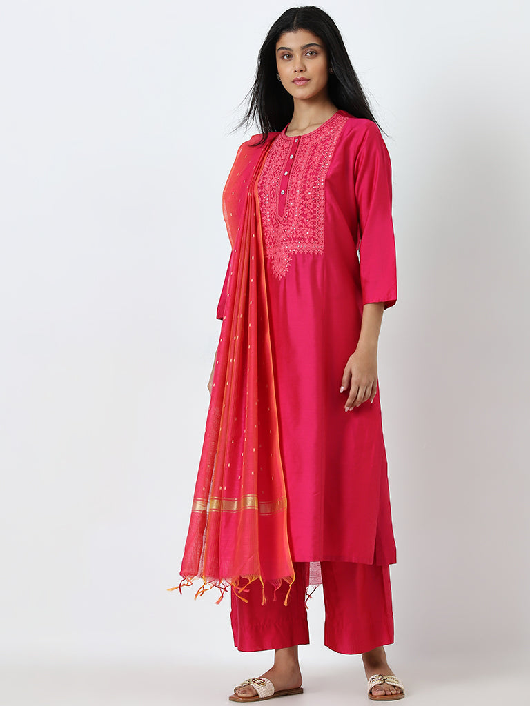 Utsa Fuchsia Zari Detailed Tissue Dupatta