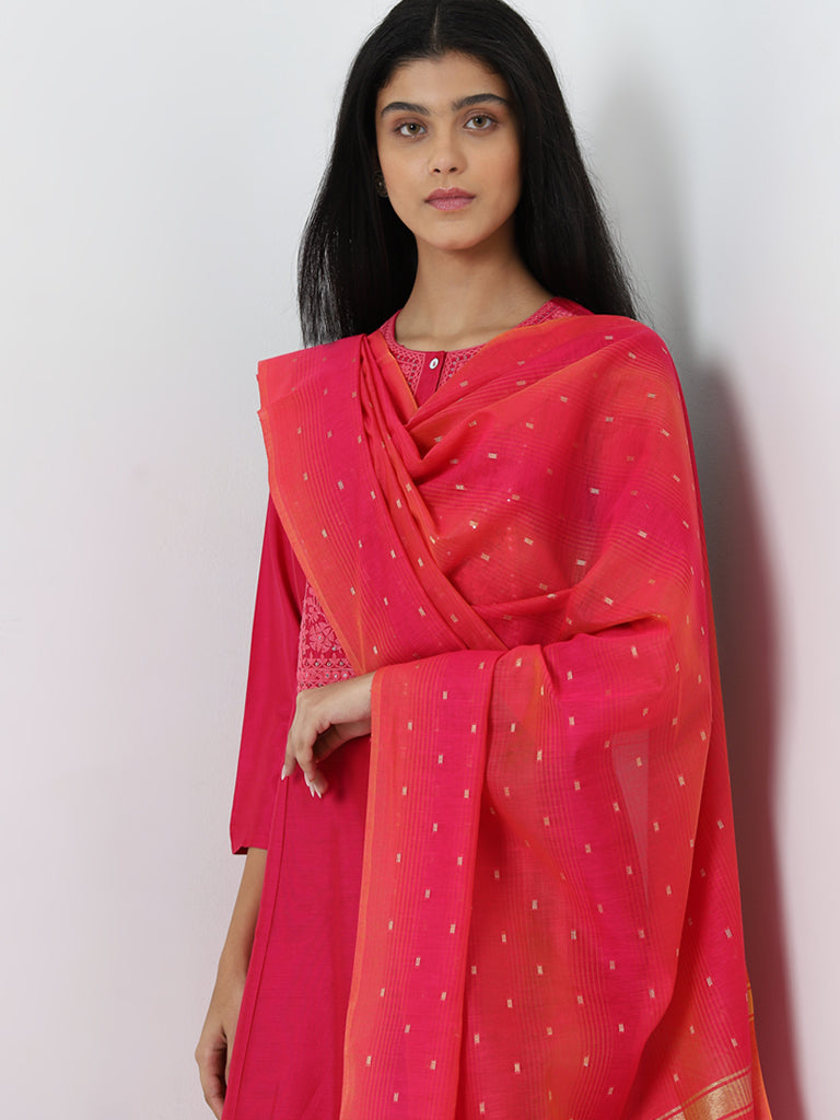 Utsa Fuchsia Zari Detailed Tissue Dupatta