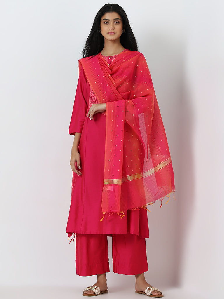 Utsa Fuchsia Zari Detailed Tissue Dupatta