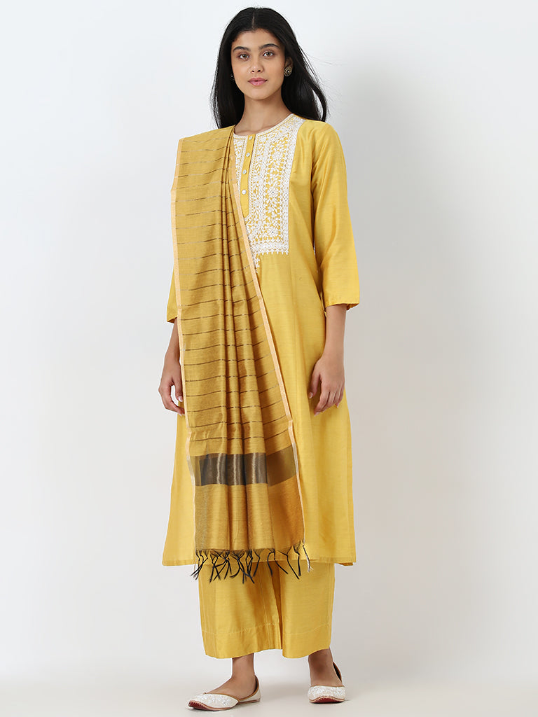 Utsa Mustard Striped Chanderi Dupatta