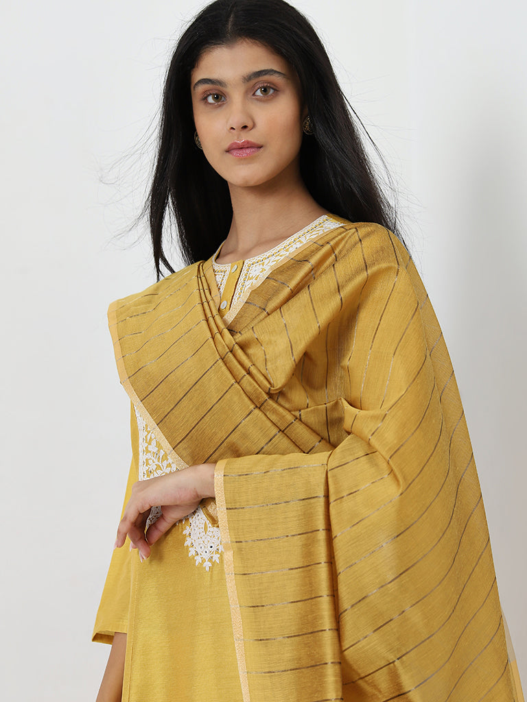 Utsa Mustard Striped Chanderi Dupatta