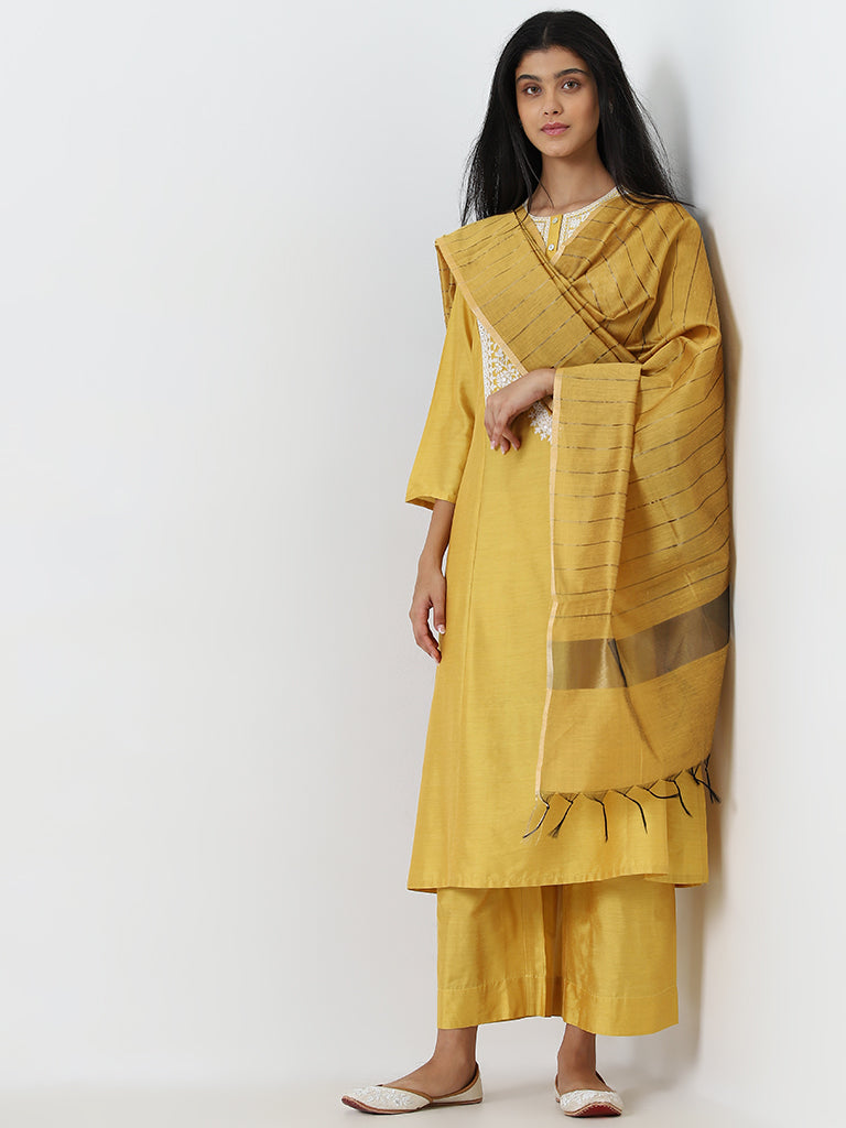 Utsa Mustard Striped Chanderi Dupatta