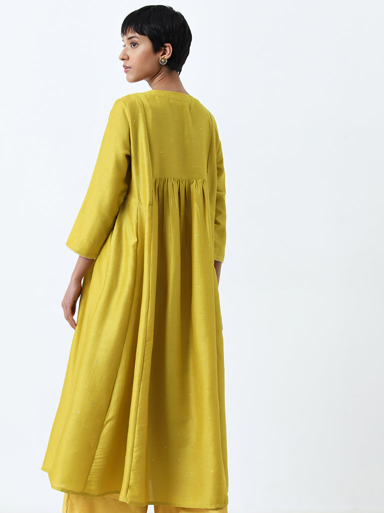 Utsa Yellow Embellished Fit-and-Flare Kurta