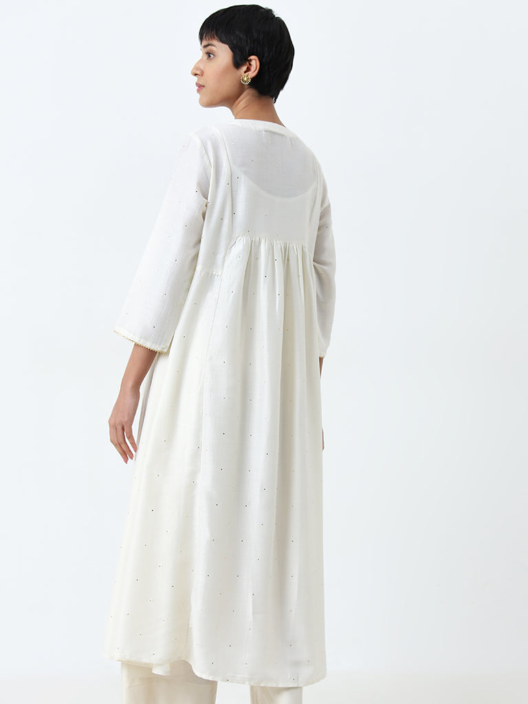 Utsa Off-White Embellished Fit-and-Flare Kurta