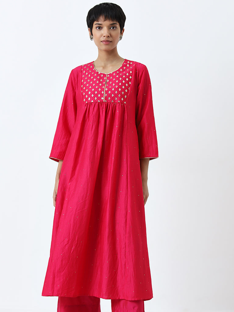 Utsa Magenta Embellished Fit-and-Flare Kurta