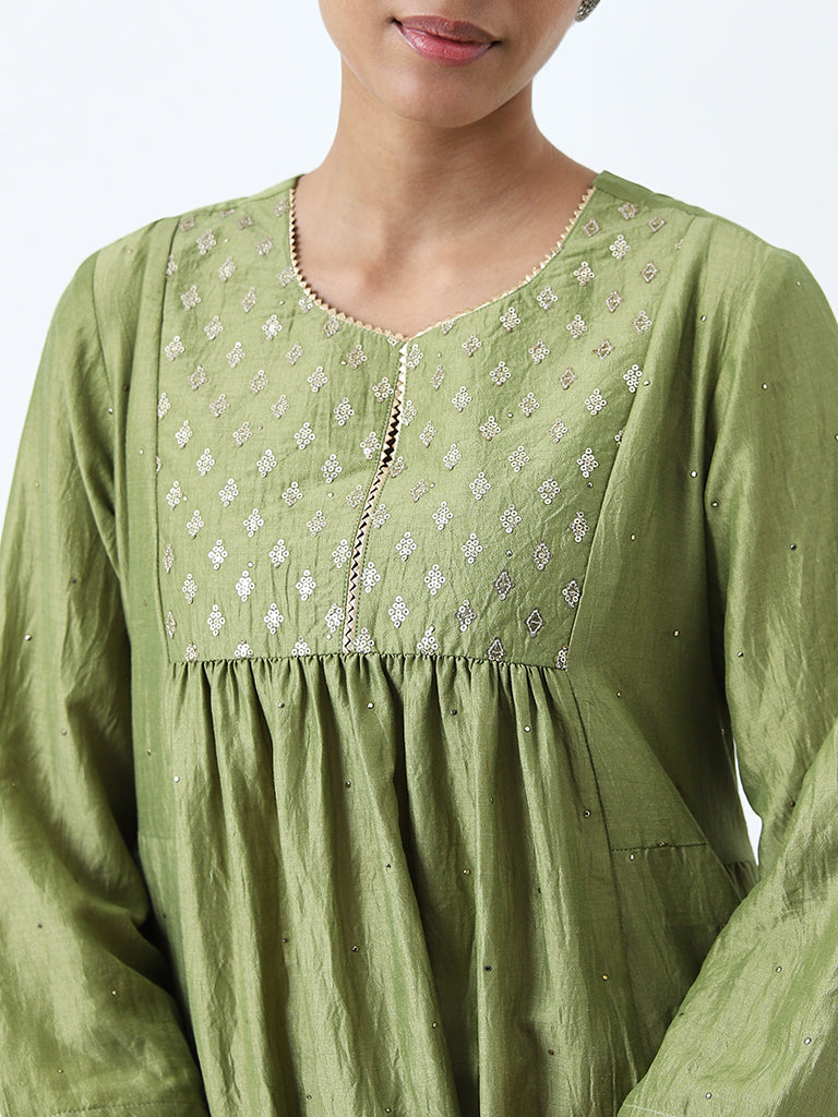 Utsa Sage Embellished Fit-and-Flare Kurta