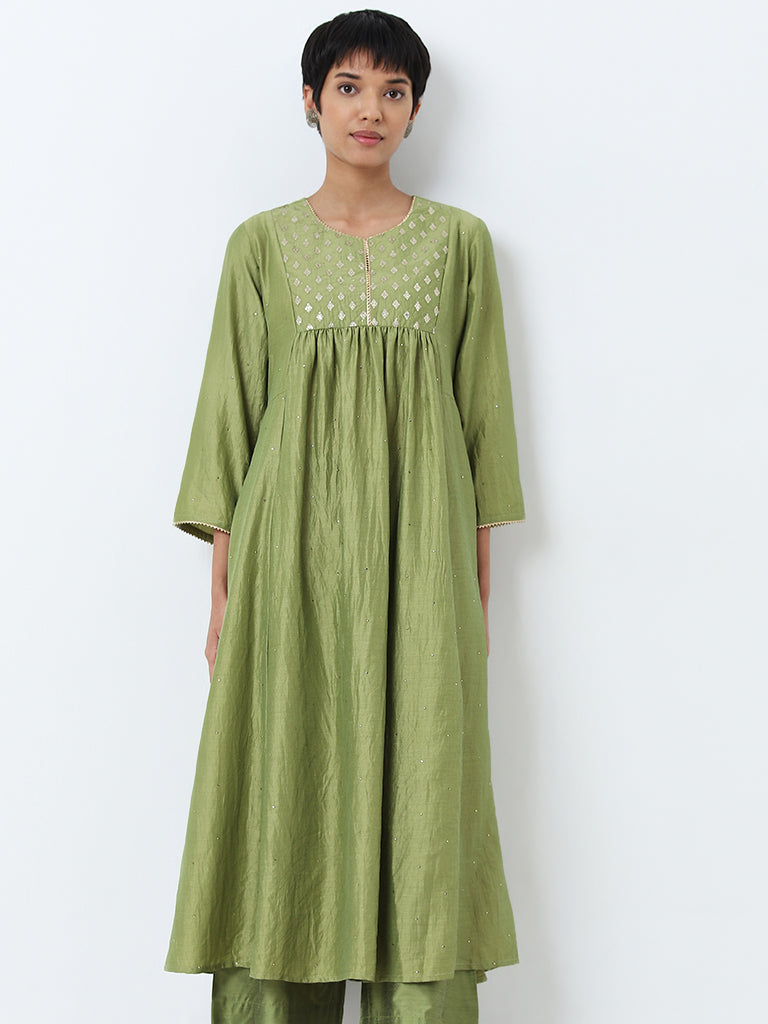 Utsa Sage Embellished Fit-and-Flare Kurta