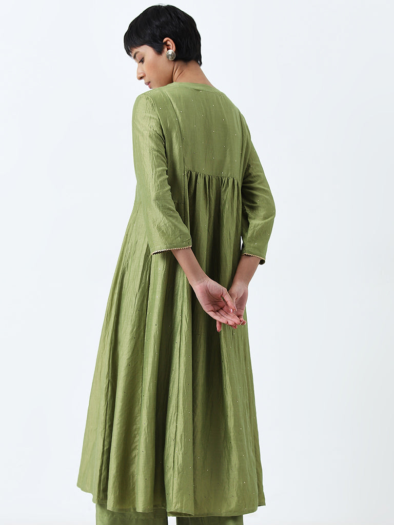 Utsa Sage Embellished Fit-and-Flare Kurta