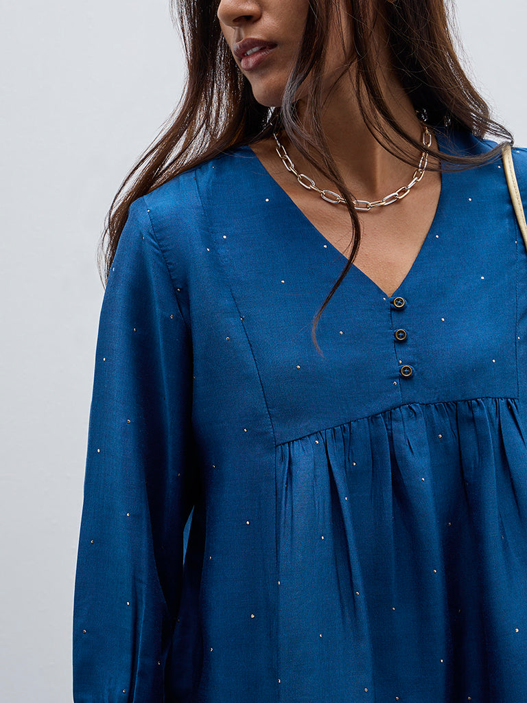 Utsa Blue Embellished A-Line Kurti