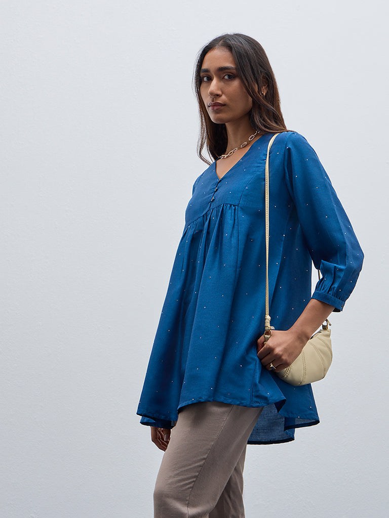 Utsa Blue Embellished A-Line Kurti