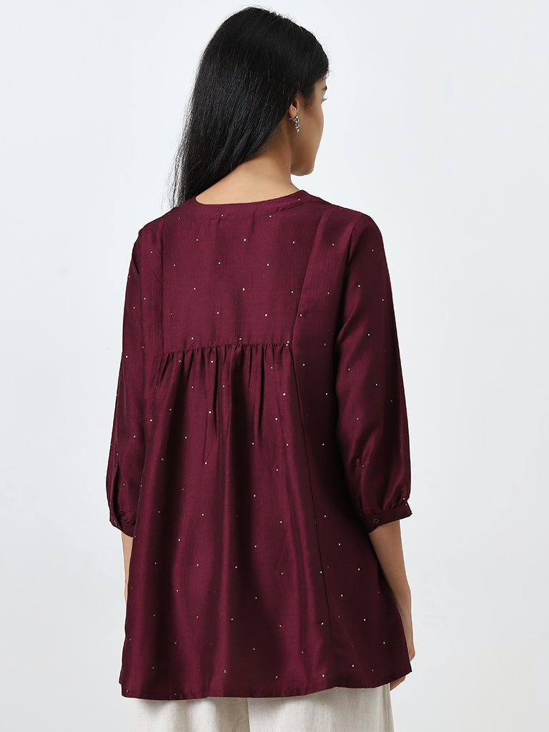 Utsa Wine Embellished A-Line Kurti