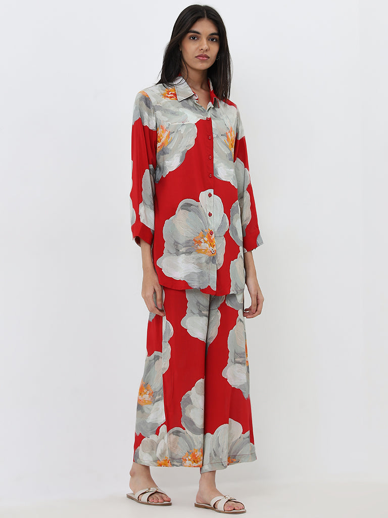 Utsa Red Floral Printed Straight Tunic