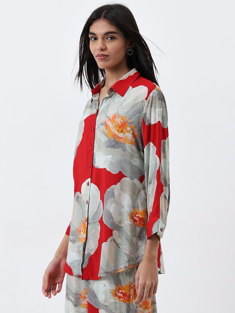 Utsa Red Floral Printed Straight Tunic