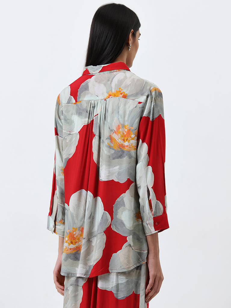 Utsa Red Floral Printed Straight Tunic