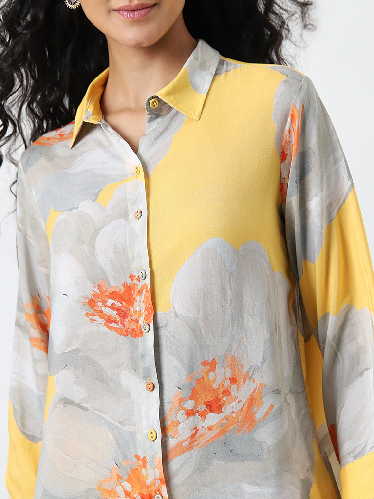 Utsa Yellow Floral Straight Fit Ethnic Tunic