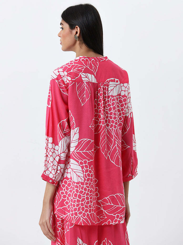 Utsa Pink Floral Printed A-Line Kurti