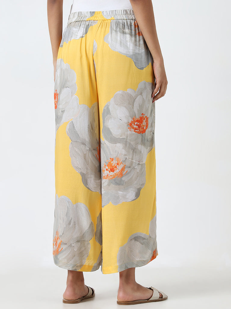 Utsa Yellow Floral High-Rise Palazzos