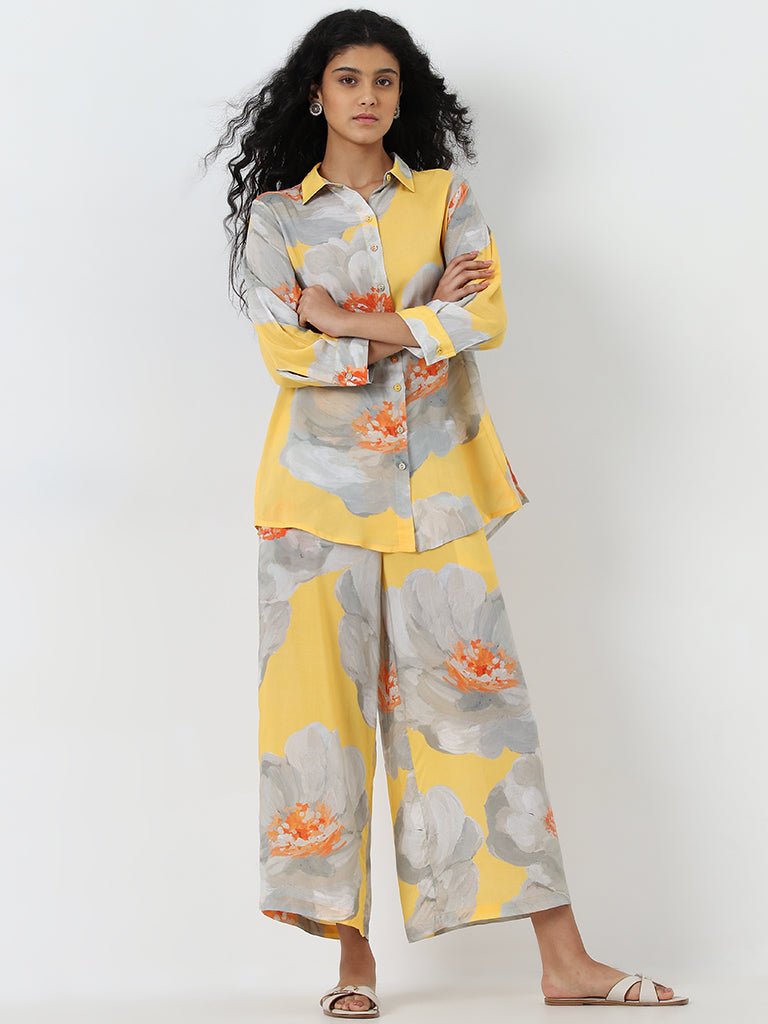 Utsa Yellow Floral High-Rise Palazzos