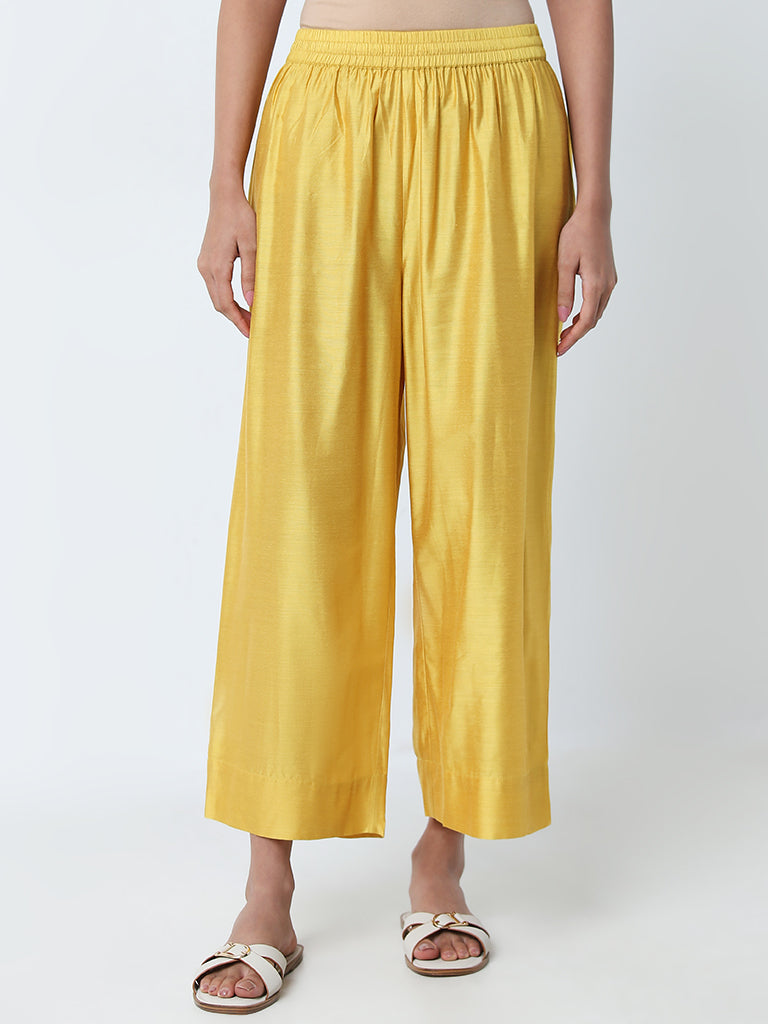 Utsa Yellow Solid High-Rise Ethnic Pants