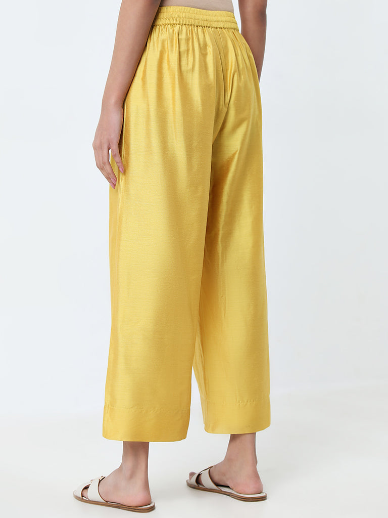 Utsa Yellow Solid High-Rise Ethnic Pants