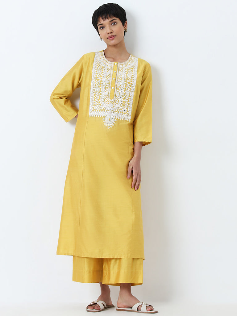 Utsa Yellow Solid High-Rise Ethnic Pants