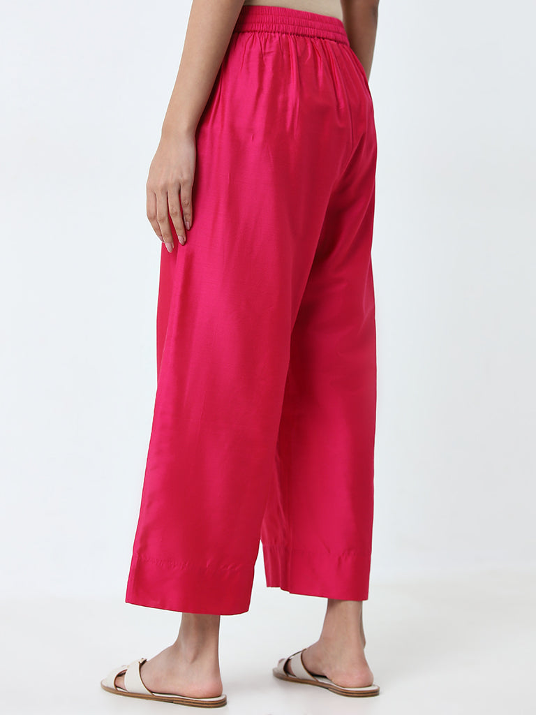 Utsa Magenta Solid High-Rise Ethnic Pants