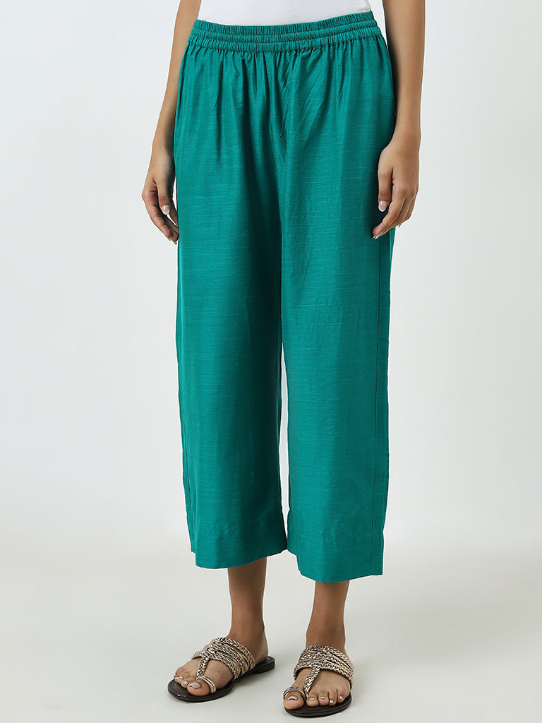 Utsa Teal High-Rise Ethnic Pants