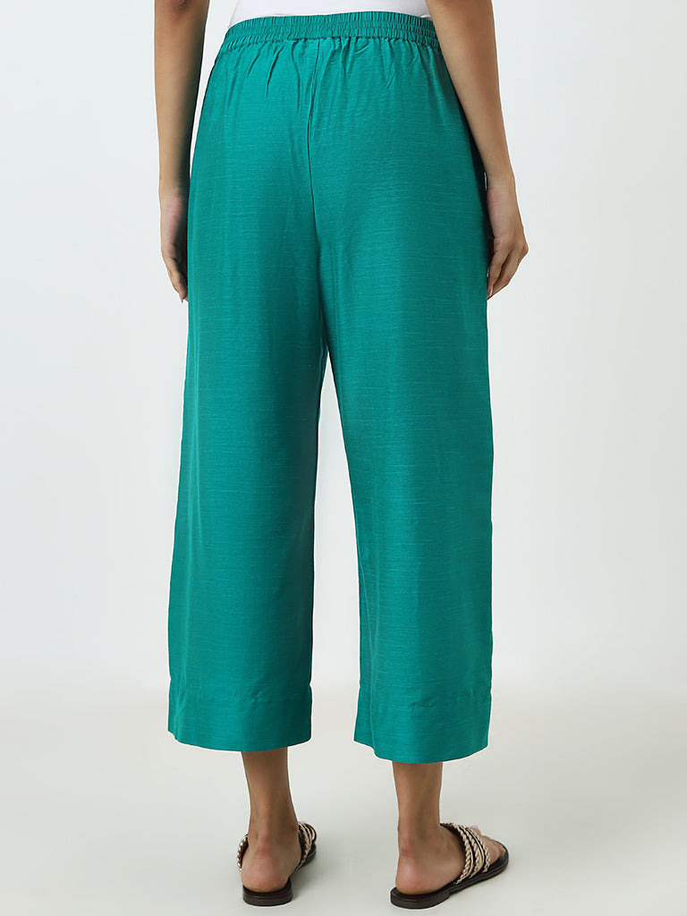 Utsa Teal High-Rise Ethnic Pants