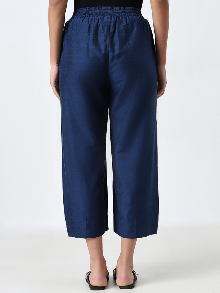 Utsa Navy Solid High-Rise Ethnic Pants