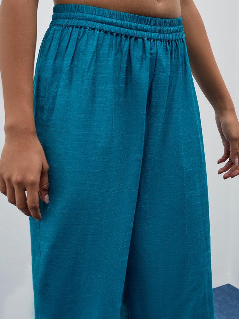 Utsa Aqua Solid Mid-Rise Ethnic Pants