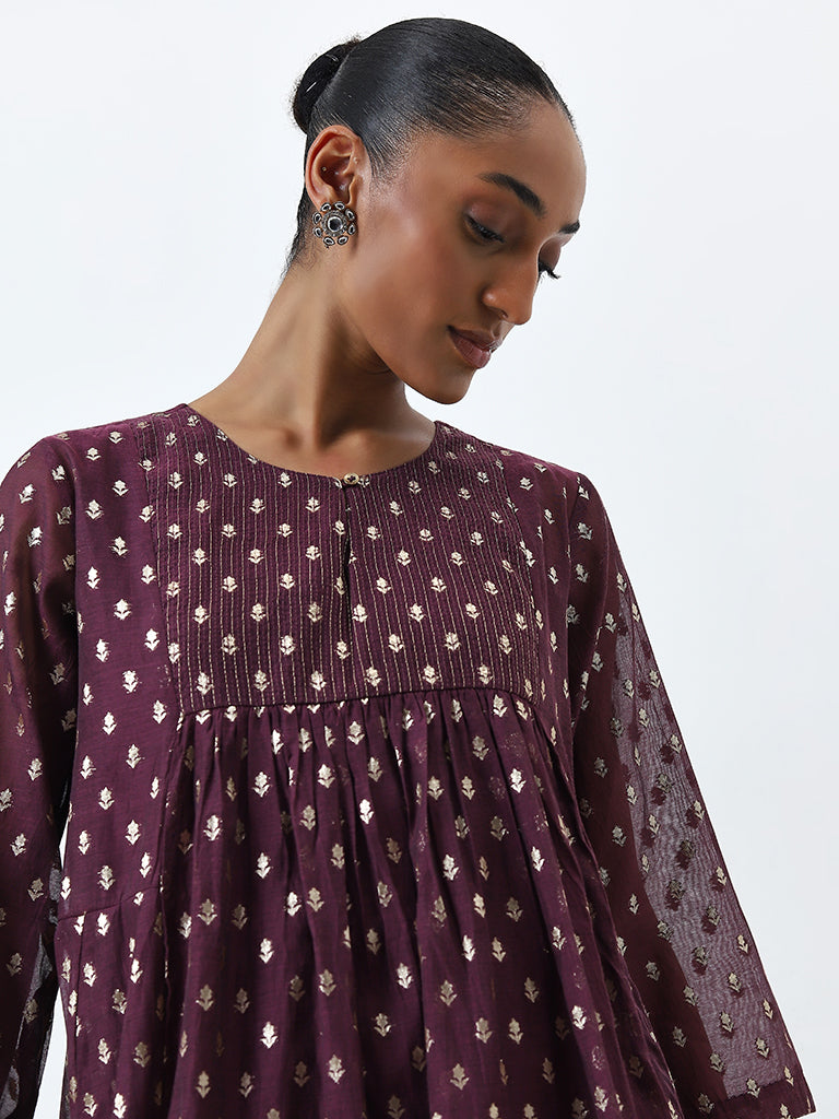 Zuba Purple Embellished Fit-and-Flare Kurta with Inner