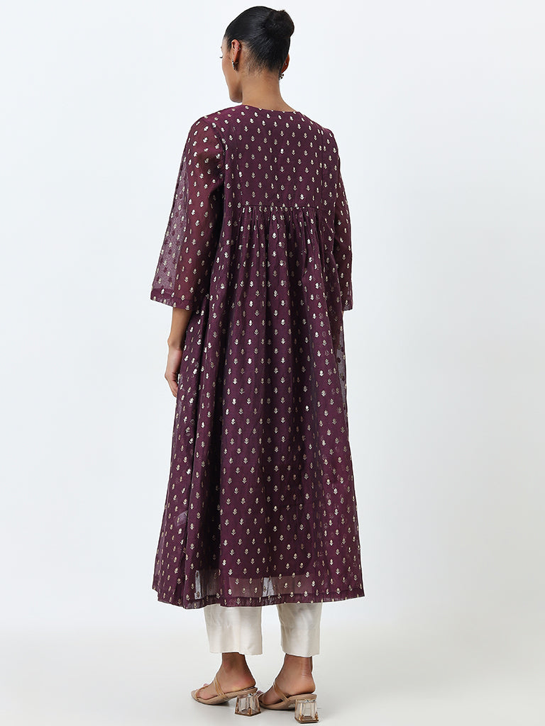 Zuba Purple Embellished Fit-and-Flare Kurta with Inner