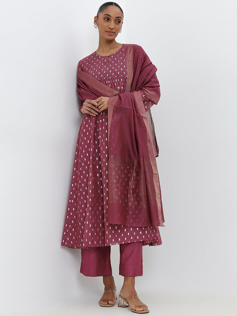 Zuba Pink Embellished Fit-and-Flare Kurta with Inner