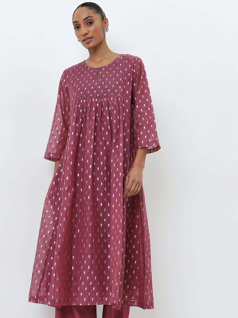 Zuba Pink Embellished Fit-and-Flare Kurta with Inner