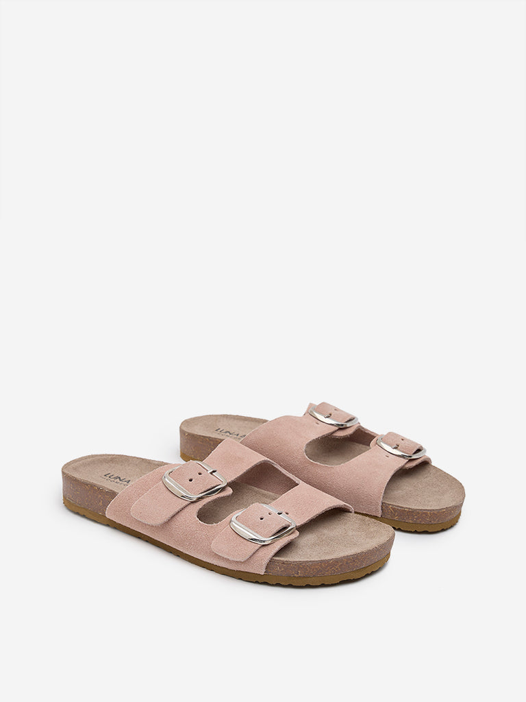 LUNA BLU Pink Buckled Slip-On Sandals