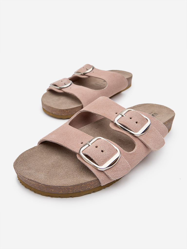 LUNA BLU Pink Buckled Slip-On Sandals