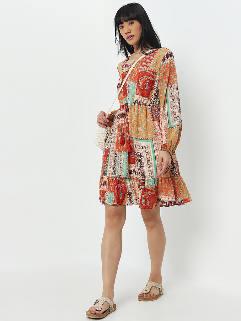 Bombay Paisley Multicolour Printed A-Line Dress