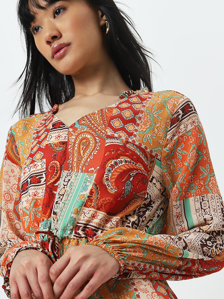 Bombay Paisley Multicolour Printed A-Line Dress