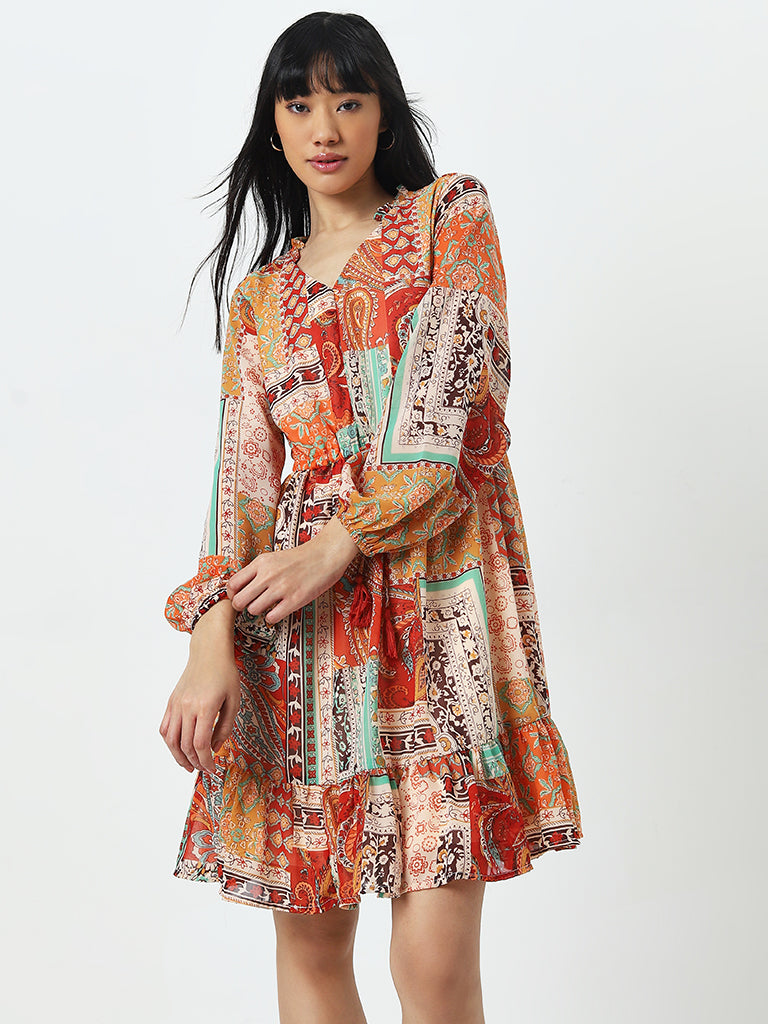 Bombay Paisley Multicolour Printed A-Line Dress