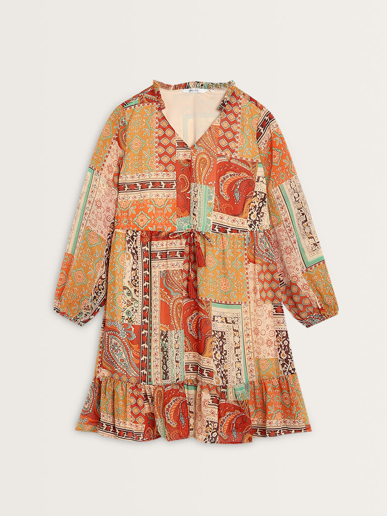 Bombay Paisley Multicolour Printed A-Line Dress