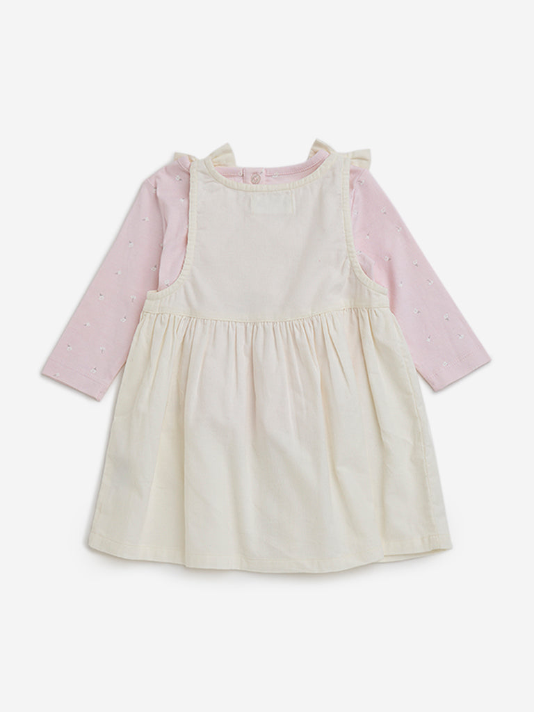 HOP Baby Off-White Cotton Pinafore & T-Shirt Set