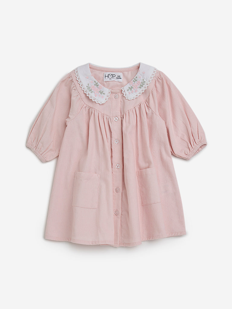 HOP Baby Light Pink Floral Detailed Cotton Casual Dress