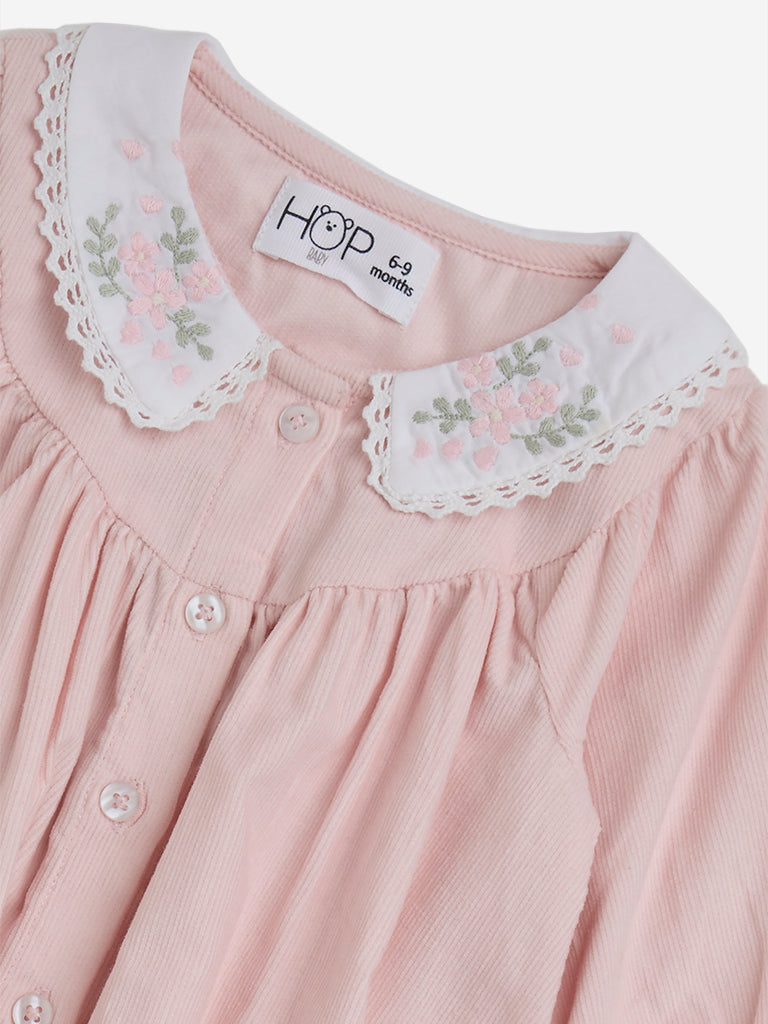 HOP Baby Light Pink Floral Detailed Cotton Casual Dress