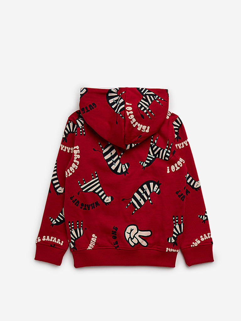 HOP Kids Red Animal Printed Cotton Hoodie