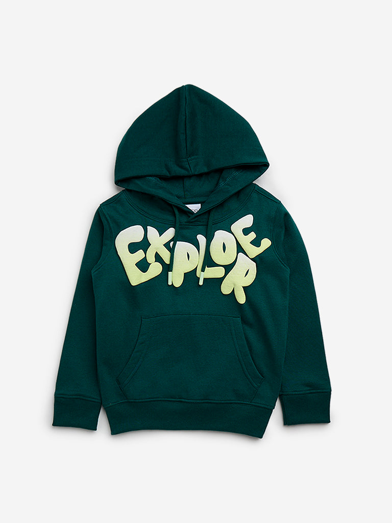 HOP Kids Dark Green Text Embossed Hoodie