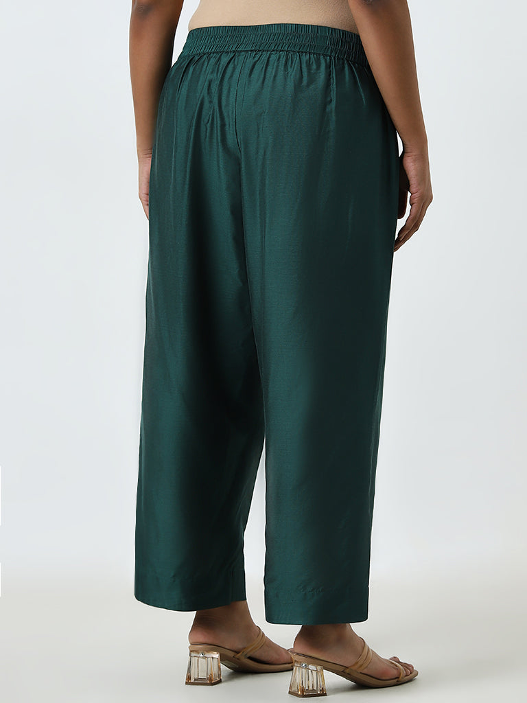 Diza Dark Green Solid High-Rise Palazzos